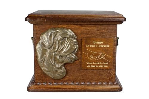 Art-Dog Urna Per Ceneri Di Cane - Memoriale Fatto A Mano Con Rilievo, Incisione Personalizzata E Busto In Bronzo Fuso A Freddo - 8,3X11,4X8,7" - Dogue