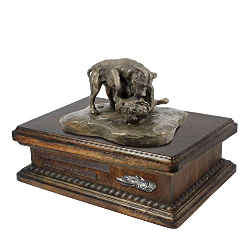 Art-Dog Urna Commemorativa Con Statua Personalizzata Per Cane Seduto - Bronzo Fuso A Freddo Fatto A Mano Su Base In Betulla - Urna Per Ceneri Di Cane 