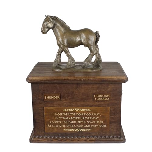 Art-Dog Grande Urna Per Ceneri Di Cavallo - Urna Per Cavallo Personalizzata Personalizzata Con Manici In Ottone E Placca In Ceramica - 15,7X11,8X11 - 