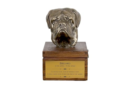 Art-Dog Urna Commemorativa Per Cani Personalizzata Fatta A Mano - Testa Di Cane In Bronzo Fuso A Freddo Su Base In Betulla - 16X28X16 Cm - Dogue De Bo