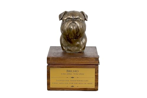 Art-Dog Urna Commemorativa Per Cani Personalizzata Fatta A Mano - Testa Di Cane In Bronzo Fuso A Freddo Su Base In Betulla - 16X28X16 Cm - Grifone Di