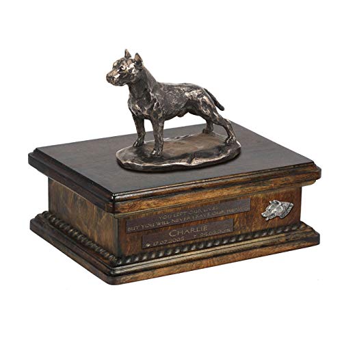 Art-Dog Urna Commemorativa Con Statua Personalizzata Per Cane Seduto - Bronzo Fuso A Freddo Fatto A Mano Su Base In Betulla - 8,3X11,4X8,7-5L - Americ