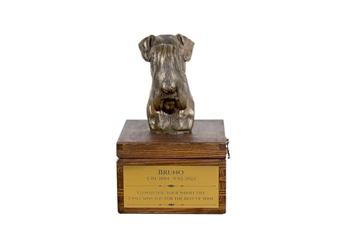 Art-Dog Urna Commemorativa Per Cani Personalizzata Fatta A Mano - Testa Di Cane In Bronzo Fuso A Freddo Su Base In Betulla - 16X28X16 Cm - Schnauzer I