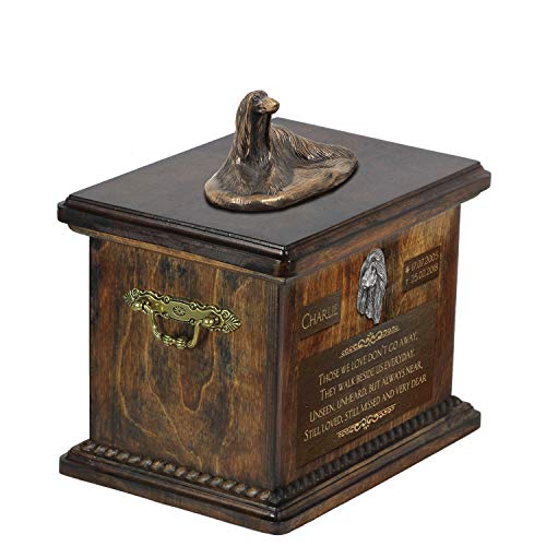Art-Dog Urna Commemorativa Con Statua Personalizzata Per Cane Seduto - Bronzo Fuso A Freddo Fatto A Mano Su Base In Betulla - 8,3X11,4X8,7-5L - Levrie