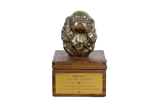 Art-Dog Urna Commemorativa Per Cani Personalizzata Fatta A Mano - Testa Di Cane In Bronzo Fuso A Freddo Su Base In Betulla - 16X28X16 Cm - Cavaliere R