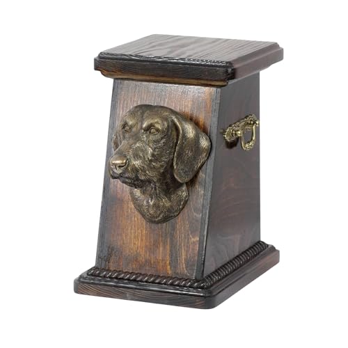 Art-Dog Urna Commemorativa Per Cani Personalizzata – Scatola Commemorativa Fatta A Mano – Testa Di Cane In Bronzo Fuso A Freddo Su Base In Betulla – 1