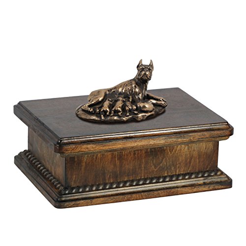 Art-Dog Custom Dog Mama Sitting Statue Urna Commemorativa - Bronzo Fuso A Freddo Fatto A Mano Su Base In Betulla - Urna Per Le Ceneri Di Cane - 24,5X2