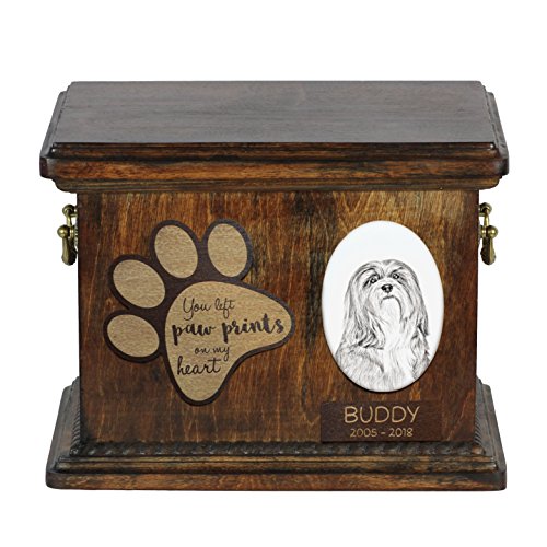 Art-Dog Urna Commemorativa Per Cani Personalizzata - Ritratto In Bronzo Fuso A Freddo Fatto A Mano Su Base In Betulla Con Piatto - 8,3X11,4X8,7" - Lha