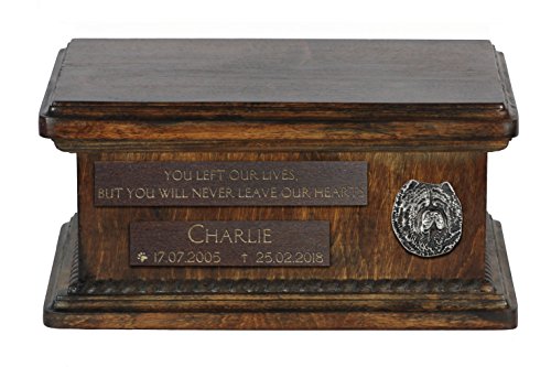 Art-Dog Urna Commemorativa Bassa Personalizzata - Ritratto In Bronzo Fuso A Freddo Fatto A Mano Su Base In Betulla - Vaso Di Lunga Durata - 8,3X11,4X4
