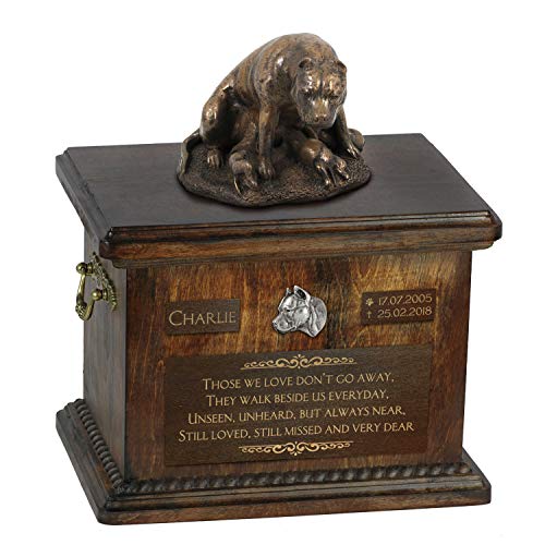 Art-Dog Urna Commemorativa Con Statua Personalizzata Per Cane Seduto - Bronzo Fuso A Freddo Fatto A Mano Su Base In Betulla - 8,3X11,4X8,7-5L - Americ
