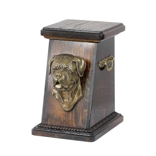 Art-Dog Urna Commemorativa Per Cani Personalizzata – Scatola Commemorativa Fatta A Mano – Testa Di Cane In Bronzo Fuso A Freddo Su Base In Betulla – 1