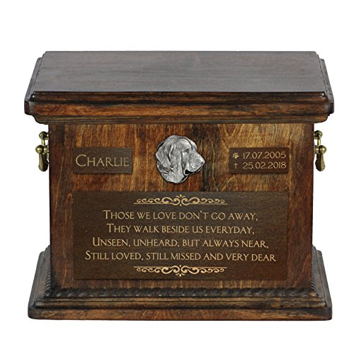 Art-Dog Urna Commemorativa Per Animali Domestici - Ritratto In Bronzo Fuso A Freddo Fatto A Mano Su Base Di Betulla - Incisione Personalizzata - 8,3X1