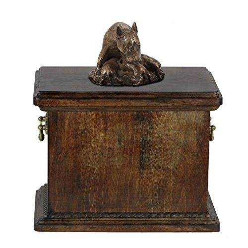 Art-Dog Urna Commemorativa Con Statua Personalizzata Per Cane Seduto - Bronzo Fuso A Freddo Fatto A Mano Su Base In Betulla - Urna Robusta Ed Elegante