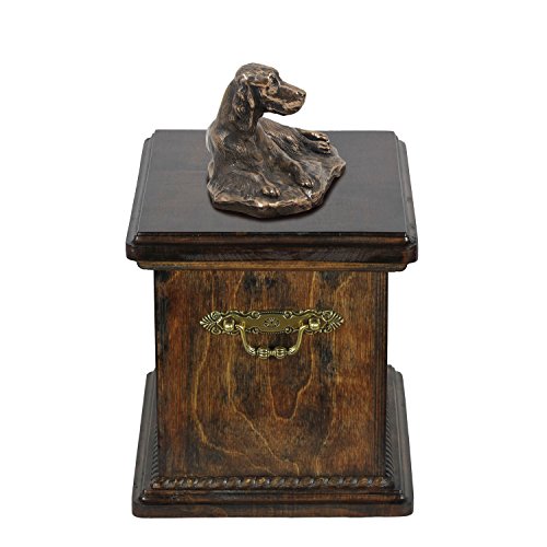 Art-Dog Urna Commemorativa Con Statua Personalizzata Per Cane Seduto - Bronzo Fuso A Freddo Fatto A Mano Su Base In Betulla - Urna Robusta Ed Elegante