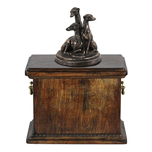 Art-Dog Urna Commemorativa Con Statua Personalizzata Per Cane Seduto - Bronzo Fuso A Freddo Fatto A Mano Su Base In Betulla - Urna Robusta Ed Elegante