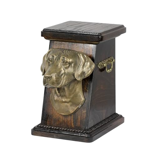 Art-Dog Urna Commemorativa Per Cani Personalizzata – Scatola Commemorativa Fatta A Mano – Testa Di Cane In Bronzo Fuso A Freddo Su Base In Betulla – 1