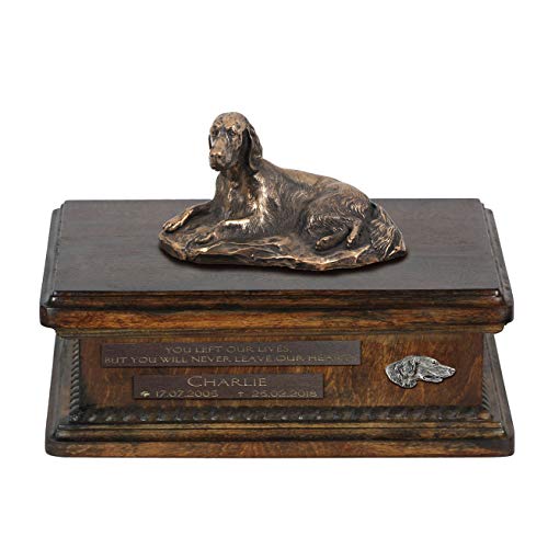 Art-Dog Urna Commemorativa Con Statua Personalizzata Per Cane Seduto - Bronzo Fuso A Freddo Fatto A Mano Su Base In Betulla - Urna Per Ceneri Di Cane