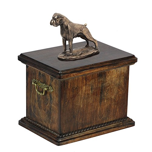 Art-Dog Urna Commemorativa Con Statua Personalizzata Per Cane Seduto - Bronzo Fuso A Freddo Fatto A Mano Su Base In Betulla - Urna Robusta Ed Elegante