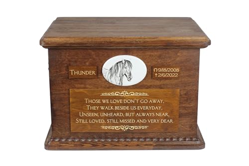 Art-Dog Grande Urna Per Ceneri Di Cavallo - Urna Per Cavallo Personalizzata Personalizzata Con Manici In Ottone E Placca In Ceramica - 15,7X11,8X11 -