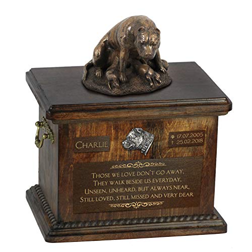 Art-Dog Urna Commemorativa Con Statua Personalizzata Per Cane Seduto - Bronzo Fuso A Freddo Fatto A Mano Su Base In Betulla - 8,3X11,4X8,7-5L - Staffo