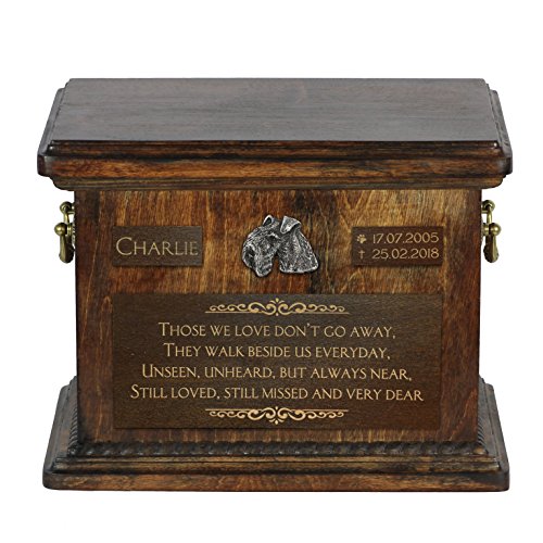 Art-Dog Urna Commemorativa Per Animali Domestici - Ritratto In Bronzo Fuso A Freddo Fatto A Mano Su Base Di Betulla - Incisione Personalizzata - 8,3X1