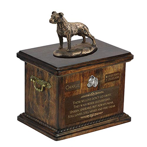 Art-Dog Urna Commemorativa Con Statua Personalizzata Per Cane Seduto - Bronzo Fuso A Freddo Fatto A Mano Su Base In Betulla - 8,3X11,4X8,7-5L - Americ