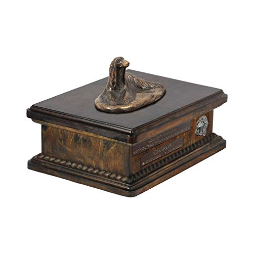 Art-Dog Urna Commemorativa Con Statua Personalizzata Per Cane Seduto - Bronzo Fuso A Freddo Fatto A Mano Su Base In Betulla - Urna Per Ceneri Di Cane