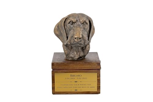 Art-Dog Urna Commemorativa Per Cani Personalizzata Fatta A Mano - Testa Di Cane In Bronzo Fuso A Freddo Su Base In Betulla - 16X28X16 Cm - Bassotto I
