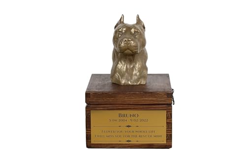 Art-Dog Urna Commemorativa Per Cani Personalizzata Fatta A Mano - Testa Di Cane In Bronzo Fuso A Freddo Su Base In Betulla - 16X28X16 Cm - American St