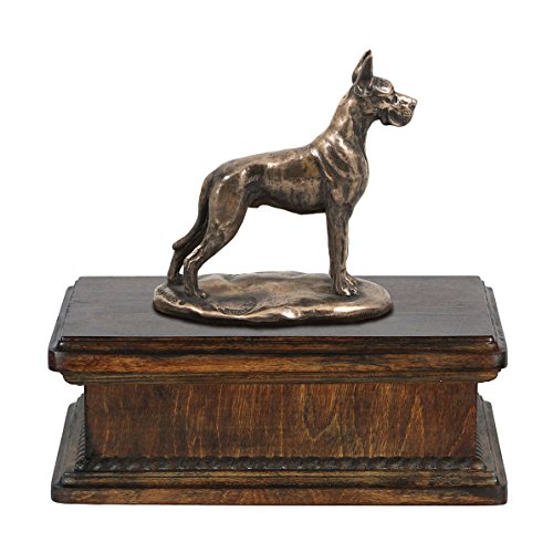 Art-Dog Custom Dog Mama Sitting Statue Urna Commemorativa - Bronzo Fuso A Freddo Fatto A Mano Su Base In Betulla - Urna Per Le Ceneri Di Cane - 24,5X2