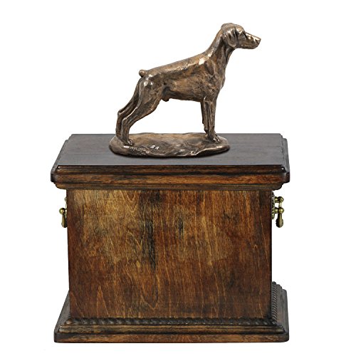 Art-Dog Urna Commemorativa Con Statua Personalizzata Per Cane Seduto - Bronzo Fuso A Freddo Fatto A Mano Su Base In Betulla - Urna Robusta Ed Elegante