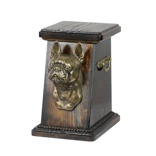 Art-Dog Urna Commemorativa Per Cani Personalizzata – Scatola Commemorativa Fatta A Mano – Testa Di Cane In Bronzo Fuso A Freddo Su Base In Betulla – 1