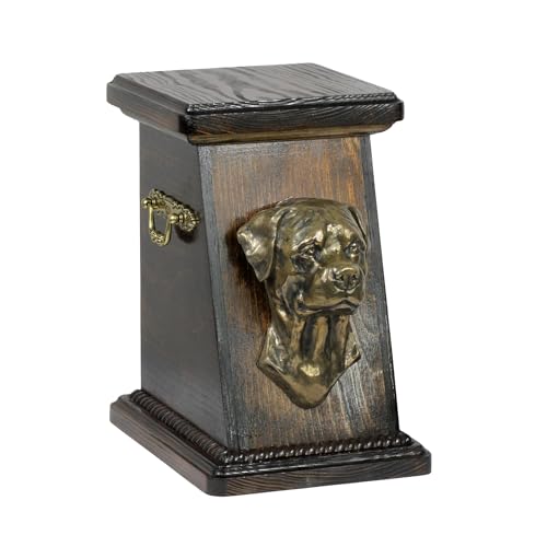 Art-Dog Urna Commemorativa Per Cani Personalizzata – Scatola Commemorativa Fatta A Mano – Testa Di Cane In Bronzo Fuso A Freddo Su Base In Betulla – 1