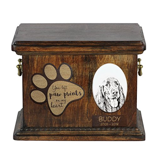 Art-Dog Urna Commemorativa Per Cani Personalizzata - Ritratto In Bronzo Fuso A Freddo Fatto A Mano Su Base In Betulla Con Piatto - 8,3X11,4X8,7" - Set