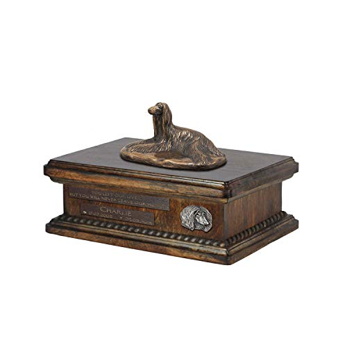 Art-Dog Urna Commemorativa Con Statua Personalizzata Per Cane Seduto - Bronzo Fuso A Freddo Fatto A Mano Su Base In Betulla - Urna Per Ceneri Di Cane