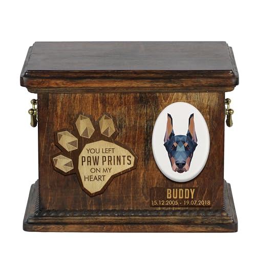 Art-Dog Urna Commemorativa Per Cani Geometrica Personalizzata - Urna In Legno Fatta A Mano - Scatola Per Cremazione Per Cani Su Misura Per Ceneri - 8,