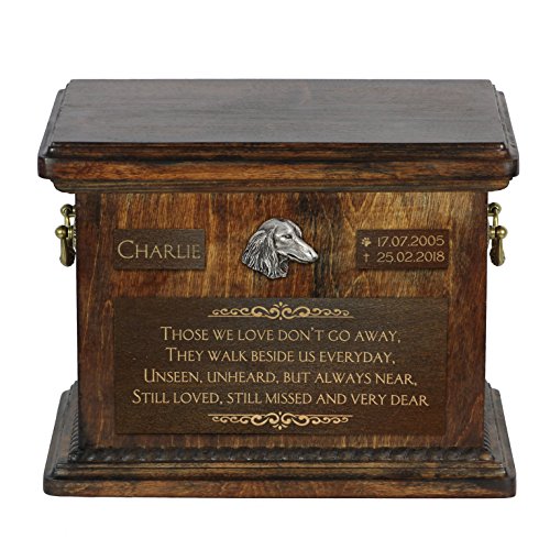 Art-Dog Urna Commemorativa Per Animali Domestici - Ritratto In Bronzo Fuso A Freddo Fatto A Mano Su Base Di Betulla - Incisione Personalizzata - 8,3X1