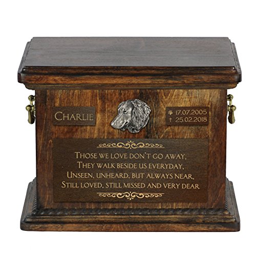 Art-Dog Urna Commemorativa Per Animali Domestici - Ritratto In Bronzo Fuso A Freddo Fatto A Mano Su Base Di Betulla - Incisione Personalizzata - 8,3X1