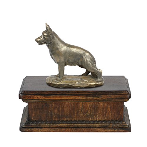 Art-Dog Custom Dog Mama Sitting Statue Urna Commemorativa - Bronzo Fuso A Freddo Fatto A Mano Su Base In Betulla - Urna Per Le Ceneri Di Cane - 24,5X2