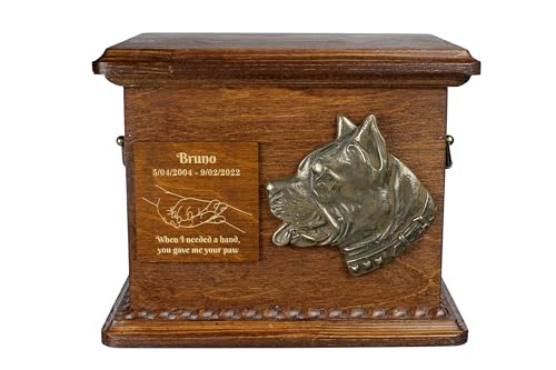 Art-Dog Urna Per Ceneri Di Cane - Memoriale Fatto A Mano Con Rilievo, Incisione Personalizzata E Busto In Bronzo Fuso A Freddo - 8,3X11,4X8,7" - Ameri