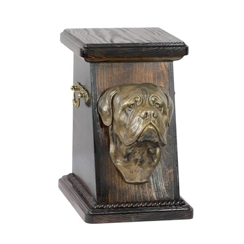 Art-Dog Urna Commemorativa Per Cani Personalizzata – Scatola Commemorativa Fatta A Mano – Testa Di Cane In Bronzo Fuso A Freddo Su Base In Betulla – 1