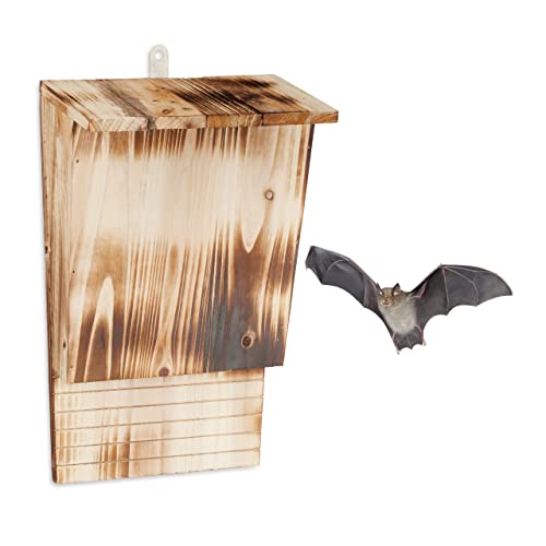 Relaxdays Rifugio Per Pipistrelli, Nido Casetta Xl, Pipistrellini, Bat Box, Bathouse, Hlp: 37X22X12,5 Cm, Legno, Marrone