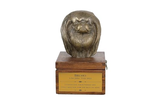 Art-Dog Urna Commemorativa Per Cani Personalizzata Fatta A Mano - Testa Di Cane In Bronzo Fuso A Freddo Su Base In Betulla - 16X28X16 Cm - Mento Giapp