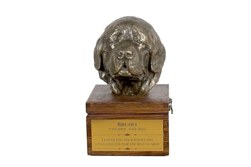 Art-Dog Urna Commemorativa Per Cani Personalizzata Fatta A Mano - Testa Di Cane In Bronzo Fuso A Freddo Su Base In Betulla - 16X28X16 Cm - Terranova