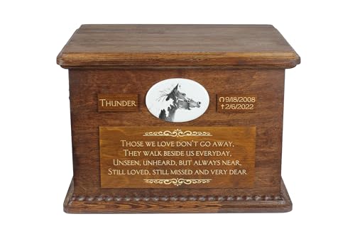 Art-Dog Grande Urna Per Ceneri Di Cavallo - Urna Per Cavallo Personalizzata Personalizzata Con Manici In Ottone E Placca In Ceramica - 15,7X11,8X11 -