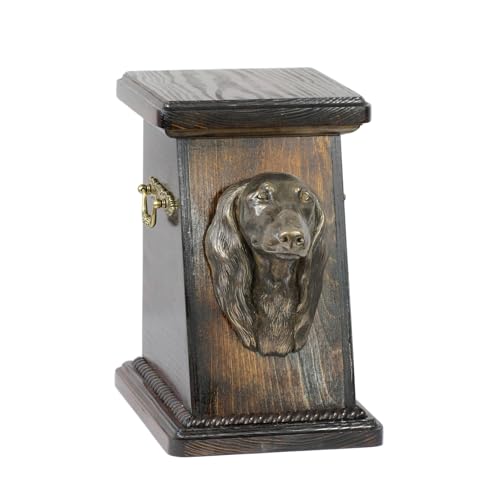 Art-Dog Urna Commemorativa Per Cani Personalizzata – Scatola Commemorativa Fatta A Mano – Testa Di Cane In Bronzo Fuso A Freddo Su Base In Betulla – 1