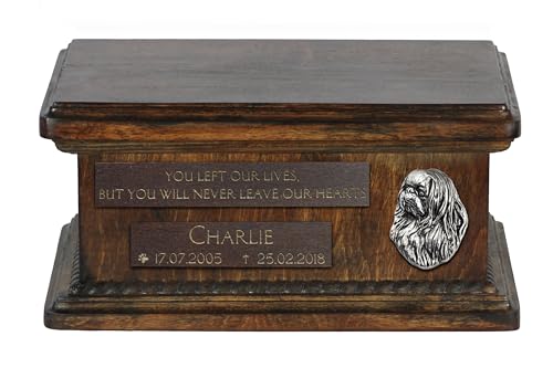 Art-Dog Urna Commemorativa Bassa Personalizzata - Ritratto In Bronzo Fuso A Freddo Fatto A Mano Su Base In Betulla - Vaso Di Lunga Durata - 8,3X11,4X4