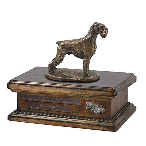 Art-Dog Urna Commemorativa Con Statua Personalizzata Per Cane Seduto - Bronzo Fuso A Freddo Fatto A Mano Su Base In Betulla - Urna Per Ceneri Di Cane