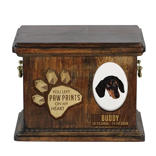 Art-Dog Urna Commemorativa Per Cani Geometrica Personalizzata - Urna In Legno Fatta A Mano - Scatola Per Cremazione Per Cani Su Misura Per Ceneri - 8,
