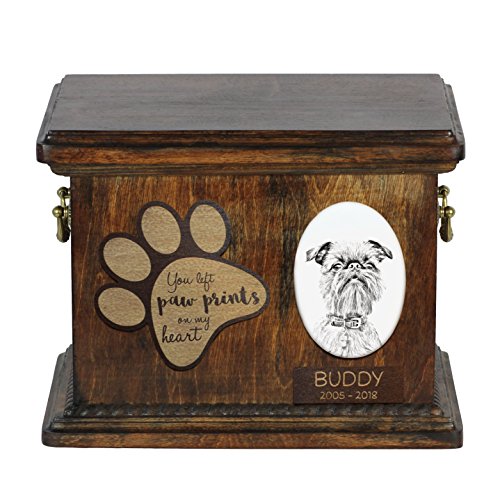 Art-Dog Urna Commemorativa Per Cani Personalizzata - Ritratto In Bronzo Fuso A Freddo Fatto A Mano Su Base In Betulla Con Piatto - 8,3X11,4X8,7" - Gri